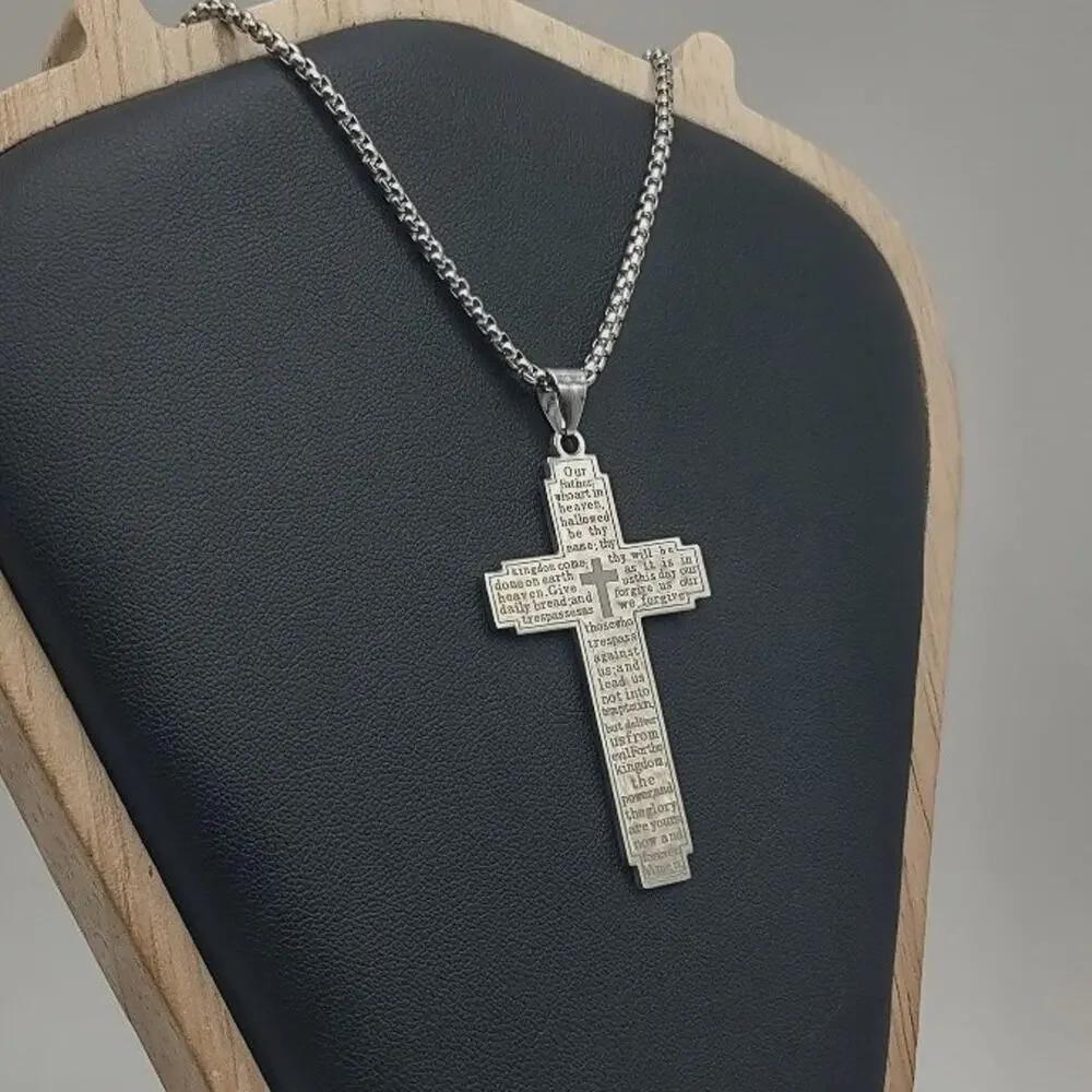 Stainless Cross Necklace Lords Prayer Christian Catholic Faith Fashion Gift NEW!